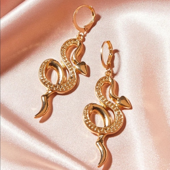 Gold Tone Snake Earrings - Picture 2 of 3